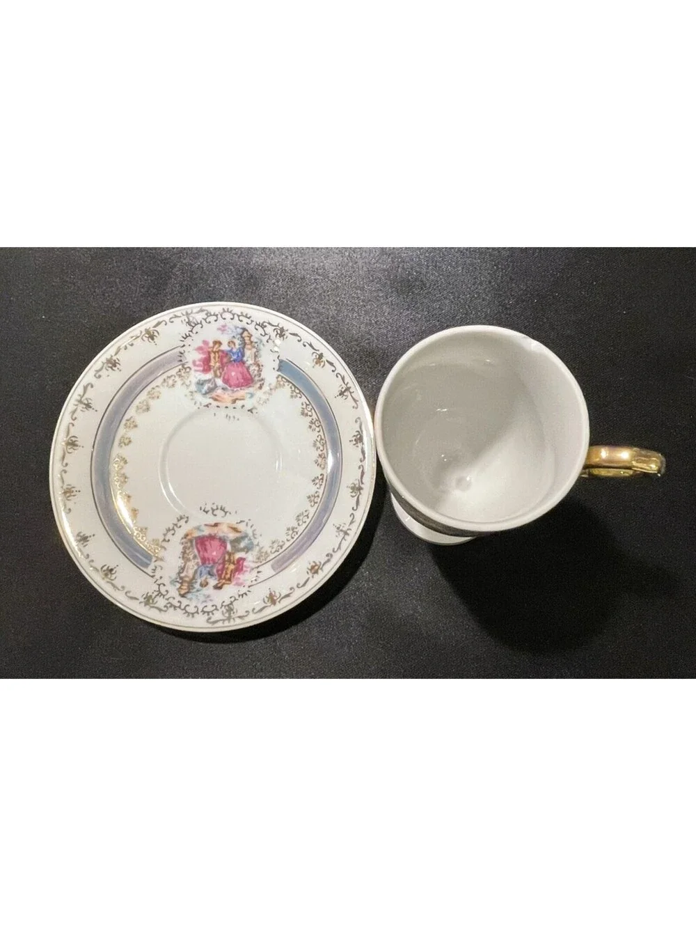 Fragonard Love Story Pedestal Demitasse Tea Cup Saucer Beehive Stamp 1/681 Gold